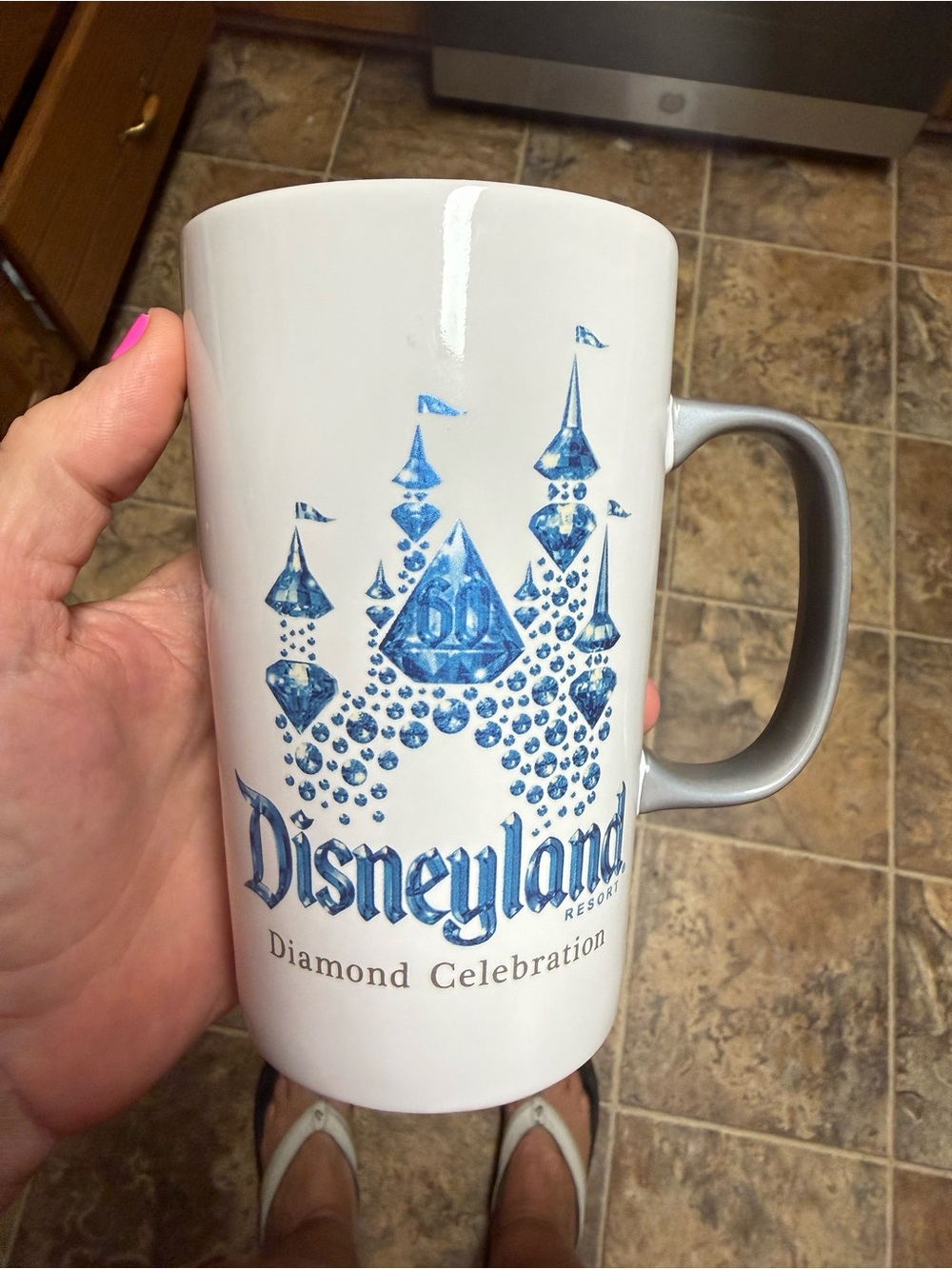 Disney White Mug with Blue Castle Diamond Design and Silver Handle
